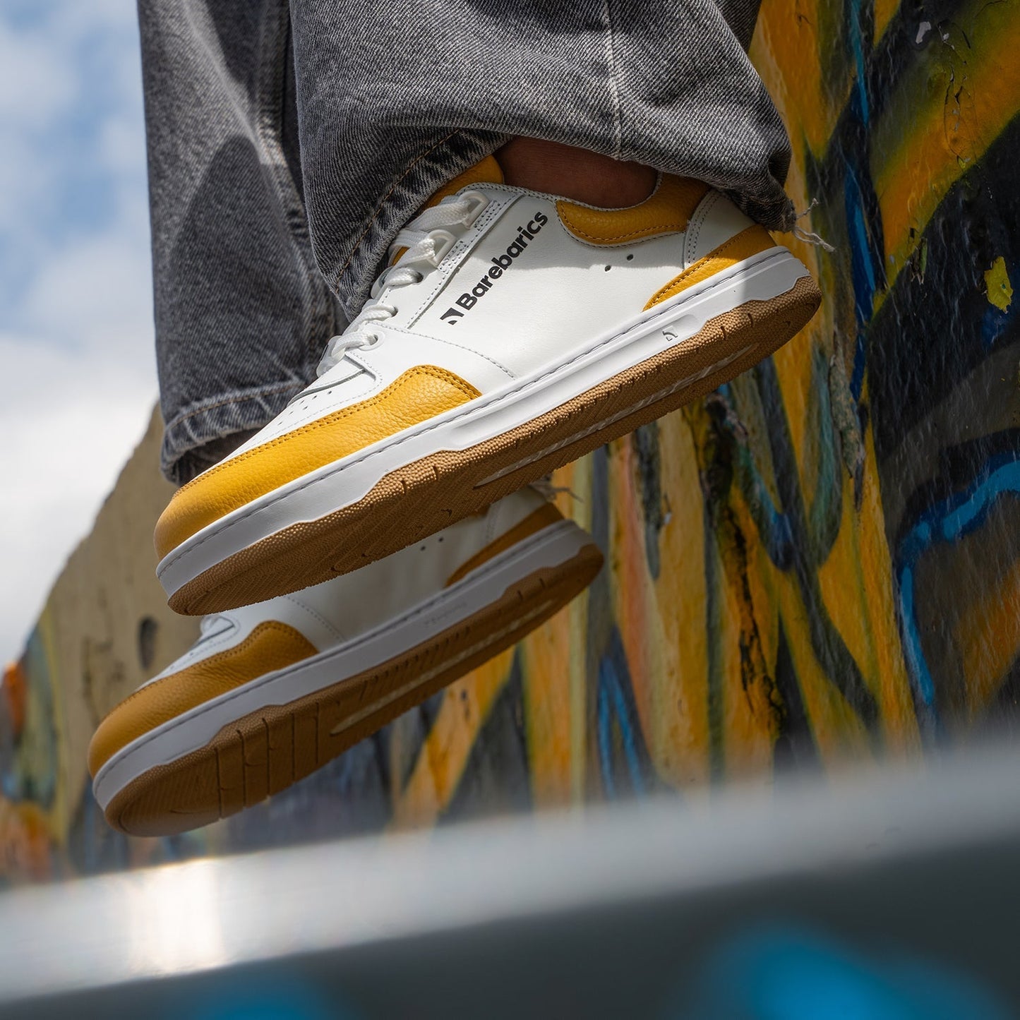 Barfuß-Sneaker Barebarics Wave - Weiß & Sonnenuntergangsgelb