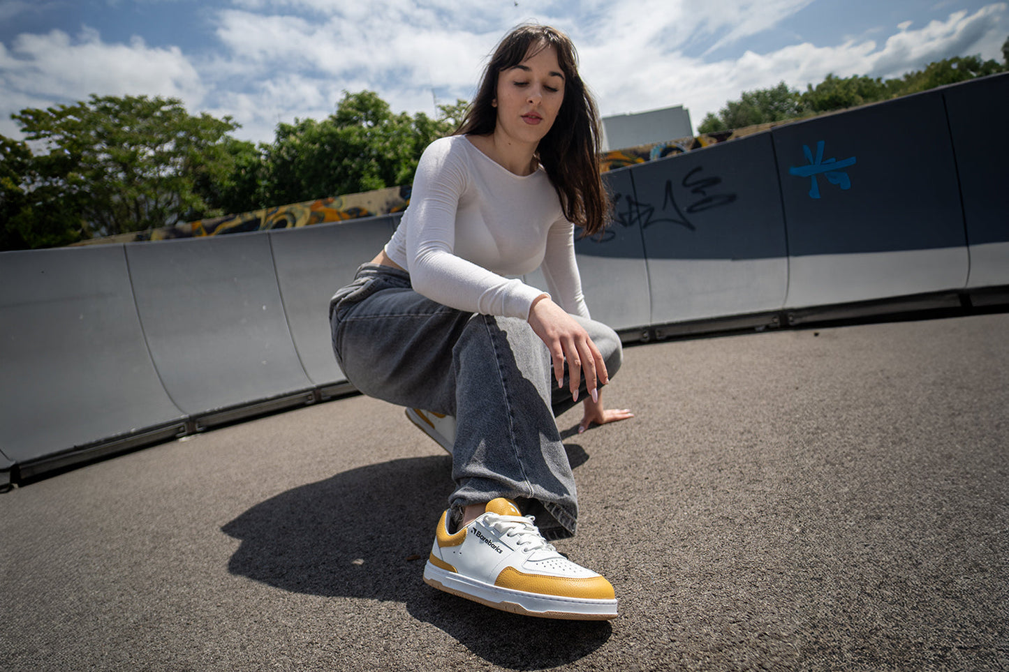 Barfuß-Sneaker Barebarics Wave - Weiß & Sonnenuntergangsgelb