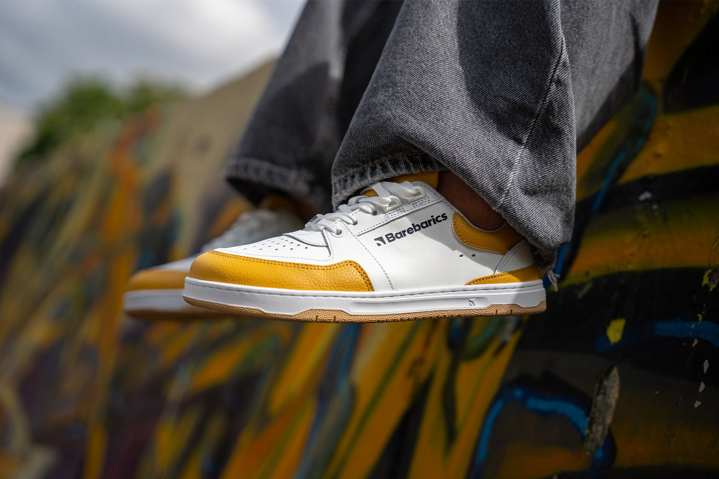 Barfuß-Sneaker Barebarics Wave - Weiß & Sonnenuntergangsgelb