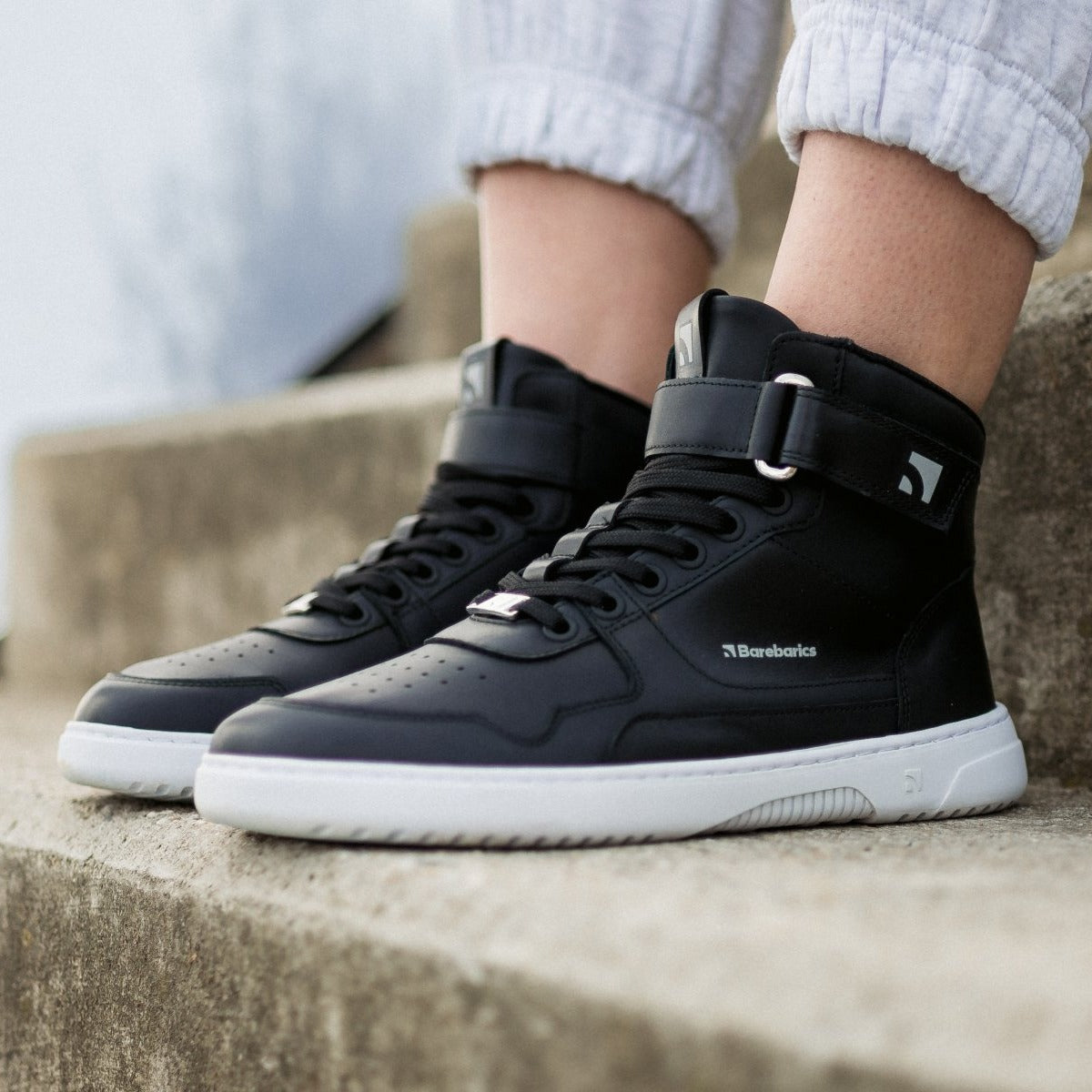 Barfuß-Sneaker Barebarics Zing - High Top - Schwarz & Weiß - Leder