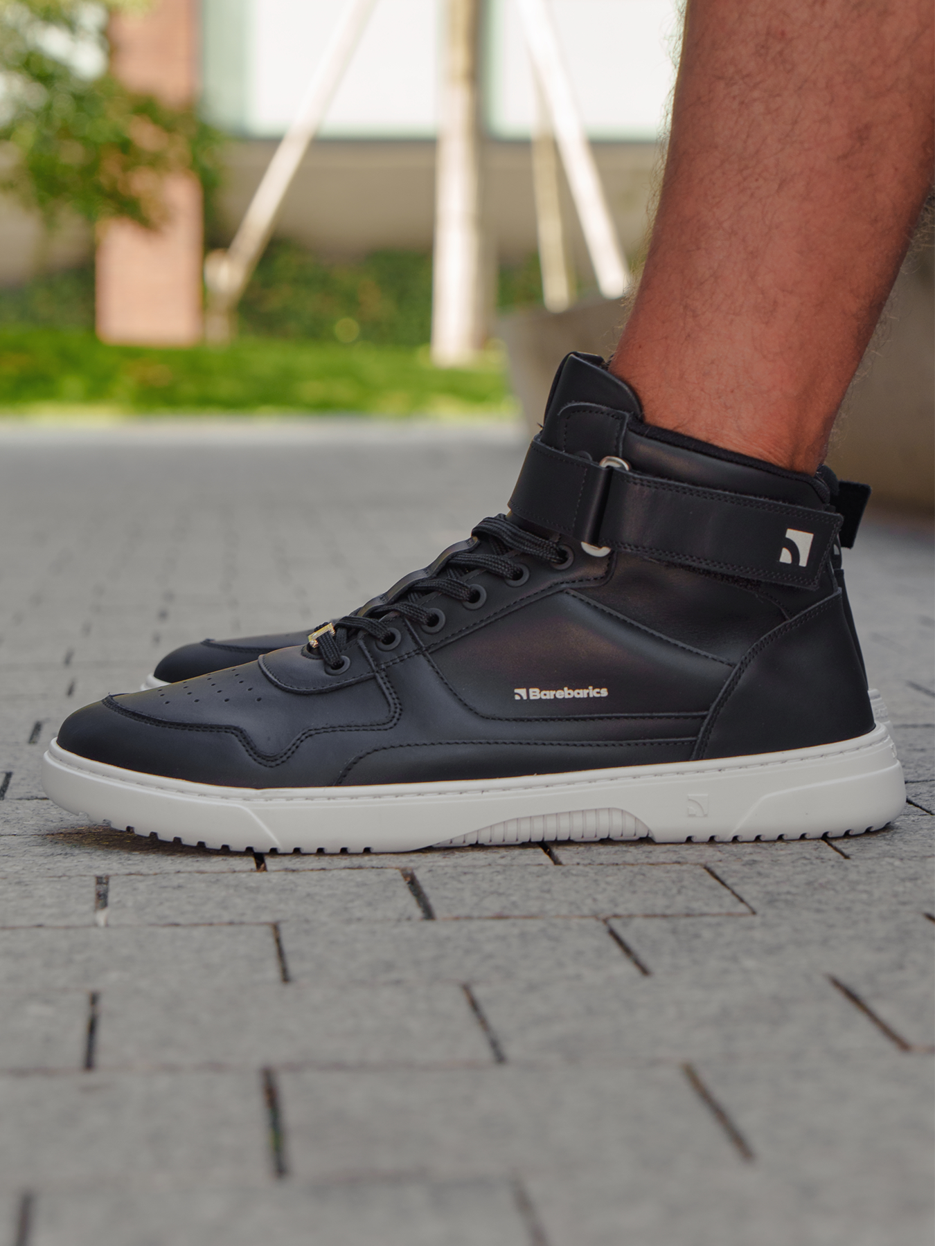 Barfuß-Sneaker Barebarics Zing - High Top - Schwarz & Weiß - Leder