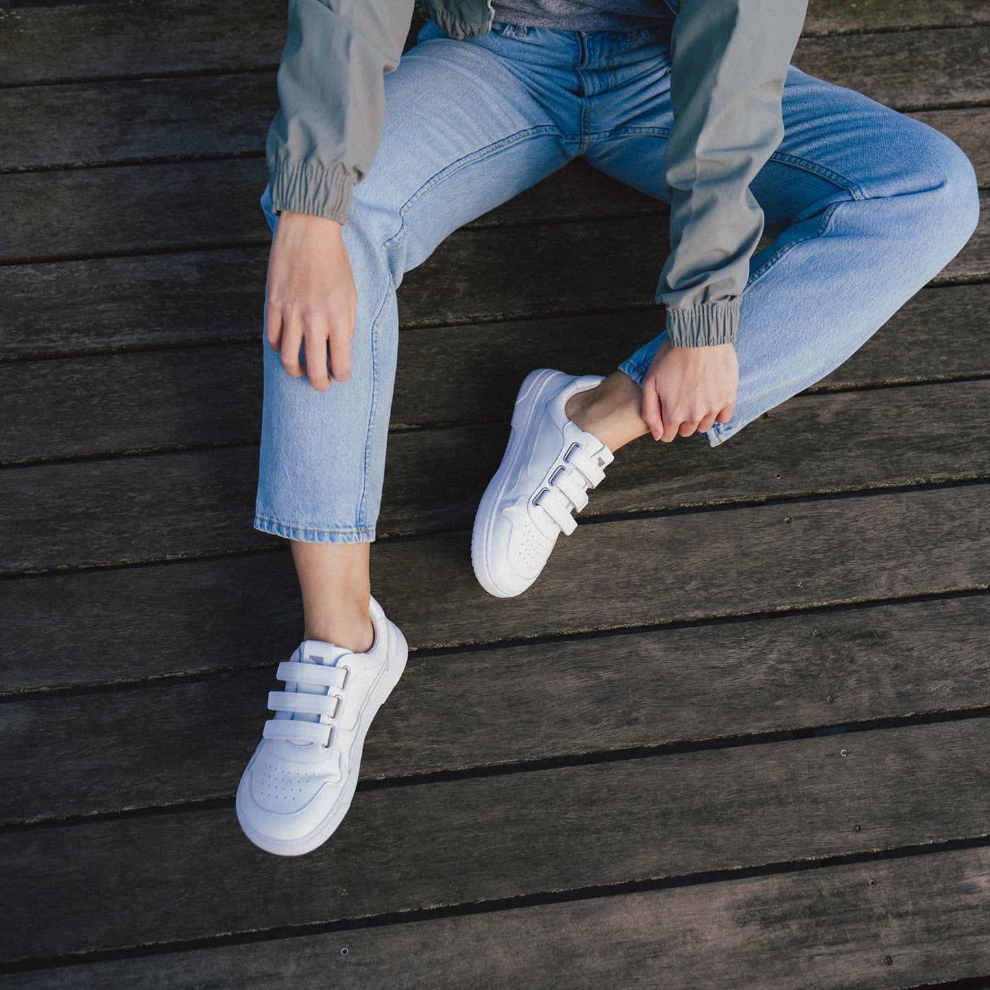 Barfuß-Sneaker Barebarics Zing Velcro - All White - Leder