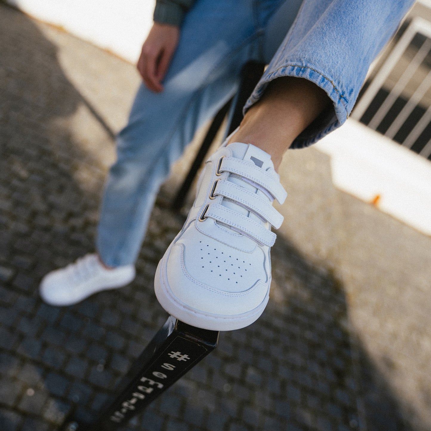 Barfuß-Sneaker Barebarics Zing Velcro - All White - Leder