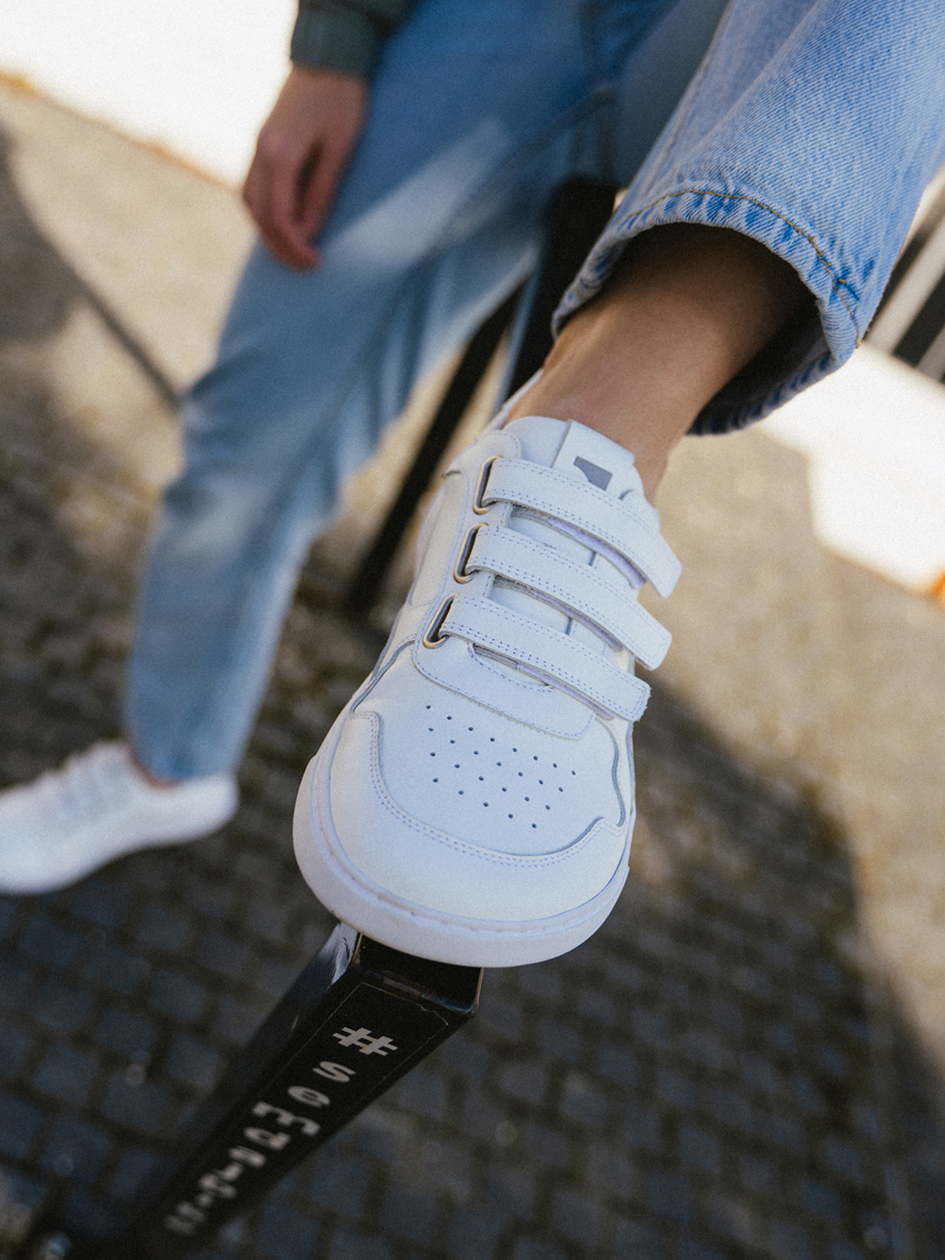 Barfuß-Sneaker Barebarics Zing Velcro - All White - Leder