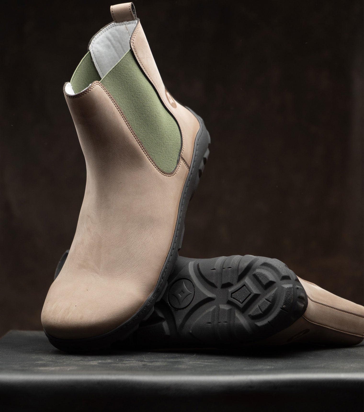 Barefoot Safety Chelsea Boots in light brown microNobuk, built for tough jobs. 