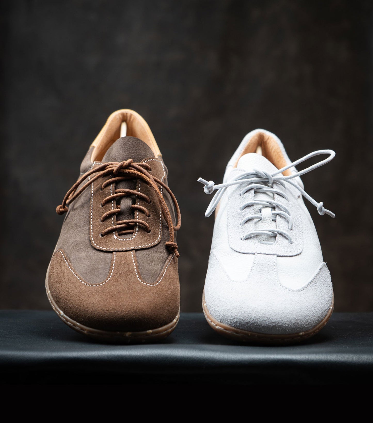 Barefoot Retro Trainers by Gaucho Ninja | White Sneakers and Brown Sneakers
