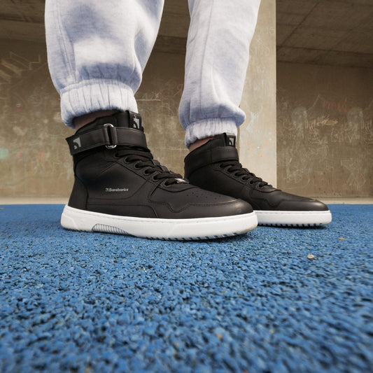 Baskets pieds nus Barebarics Zing - Montantes - Noir et blanc - Cuir