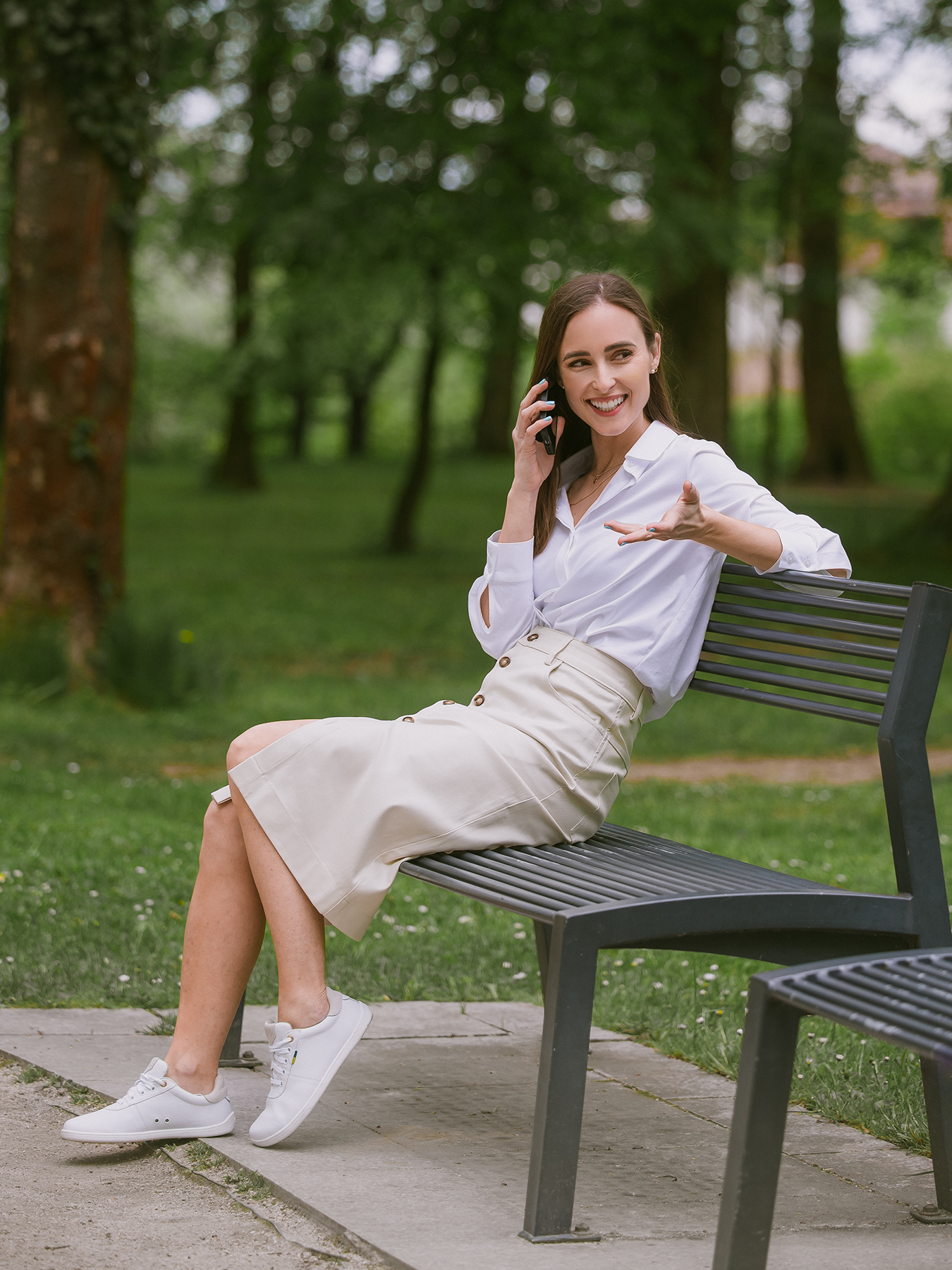 Jupe midi pour femme Be Lenka Essentials - Crème