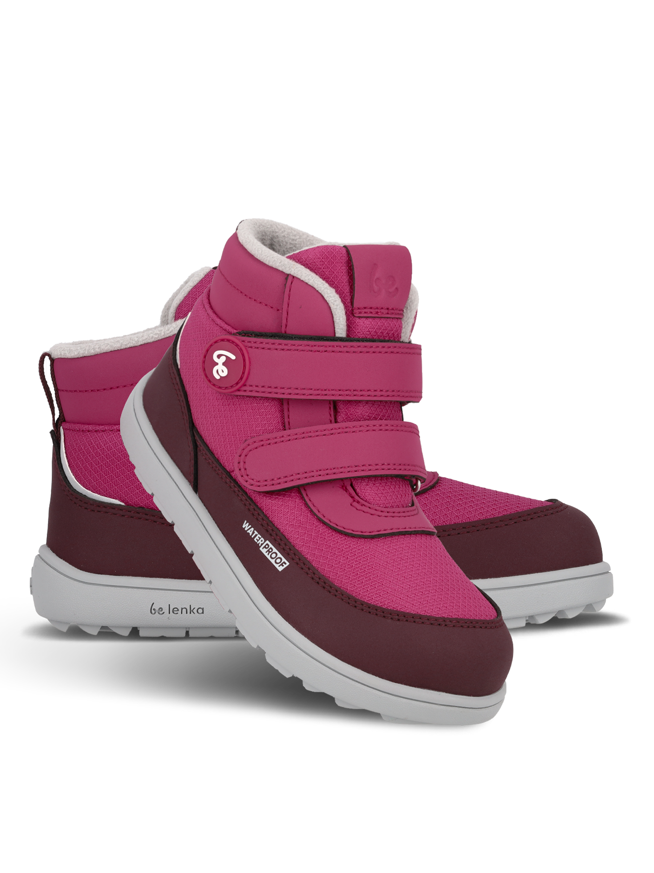 Kids winter barefoot boots Be Lenka Zippu Junior - Berry & Grey