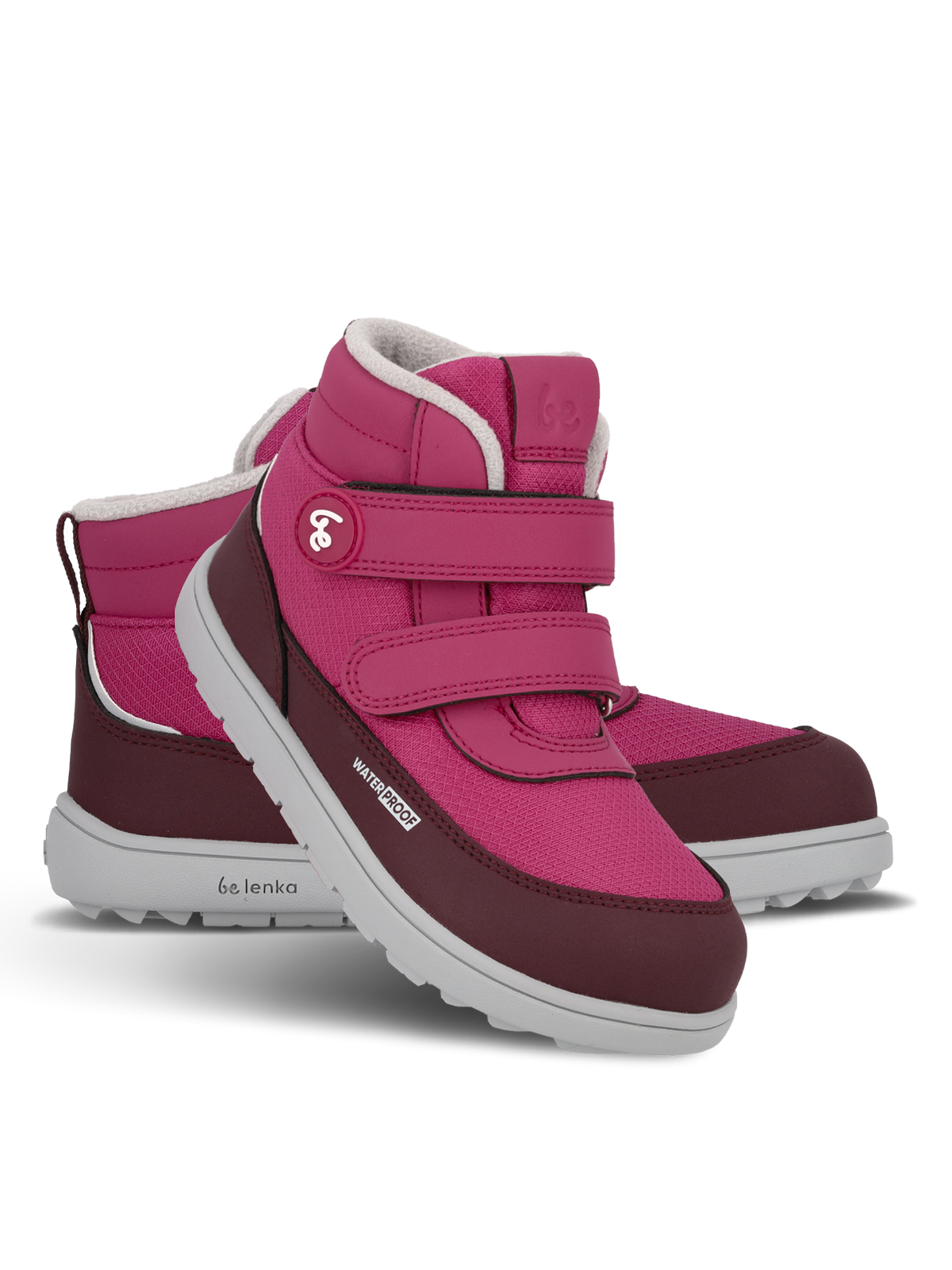 Kids winter barefoot boots Be Lenka Zippu Kids - Berry & Grey