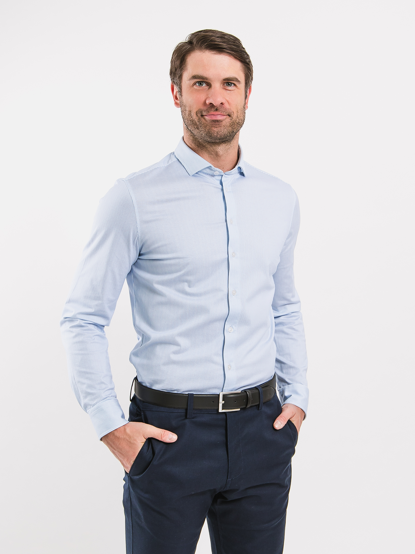 Chemise homme Slim Be Lenka Essentials - Bleu et blanc