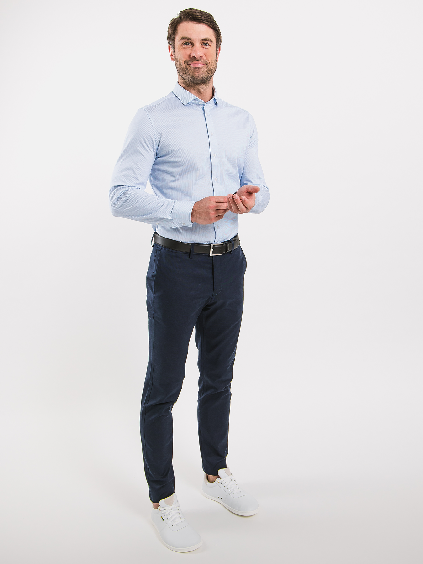 Chemise homme Slim Be Lenka Essentials - Bleu et blanc