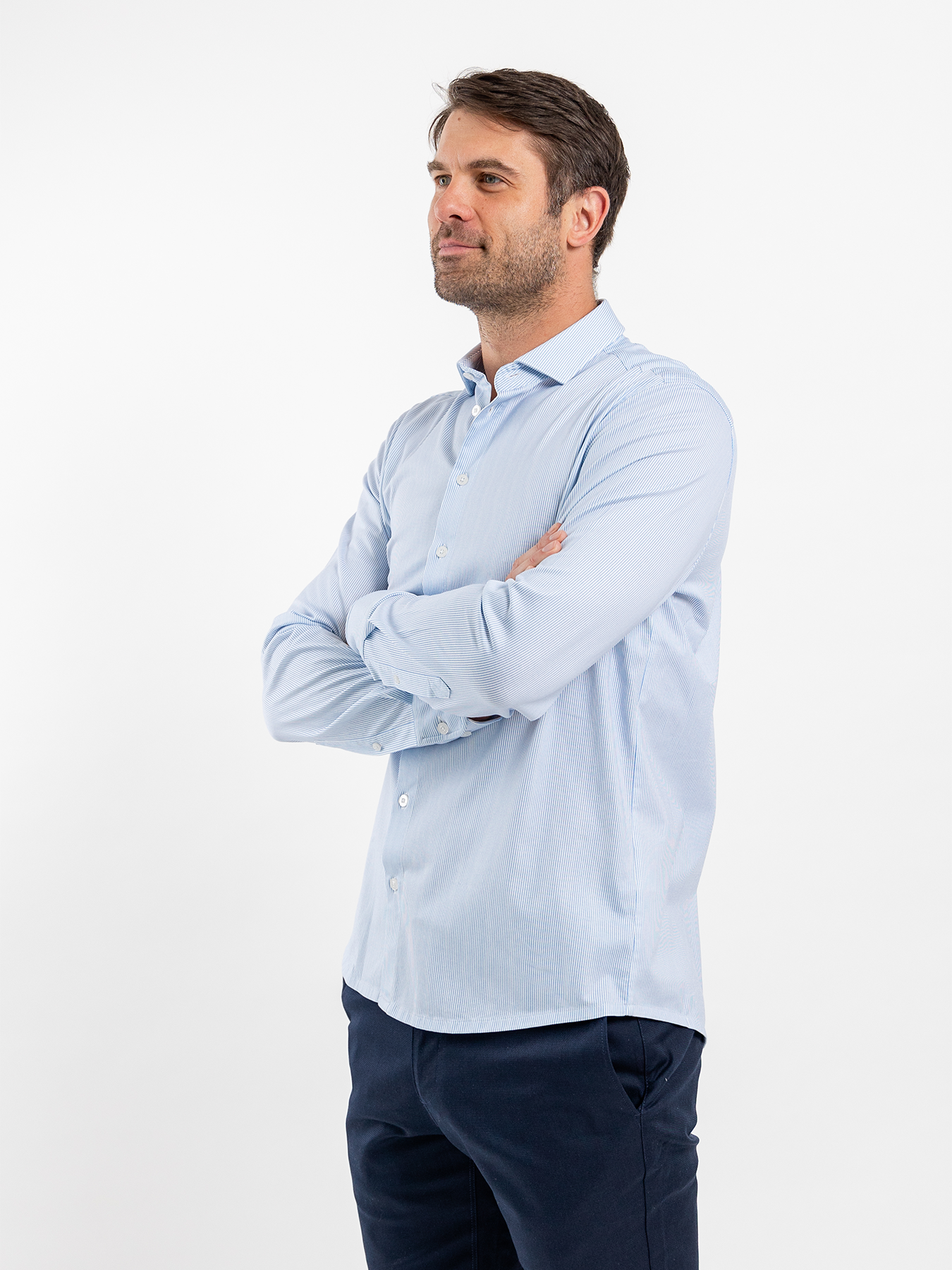 Chemise homme Slim Be Lenka Essentials - Bleu et blanc